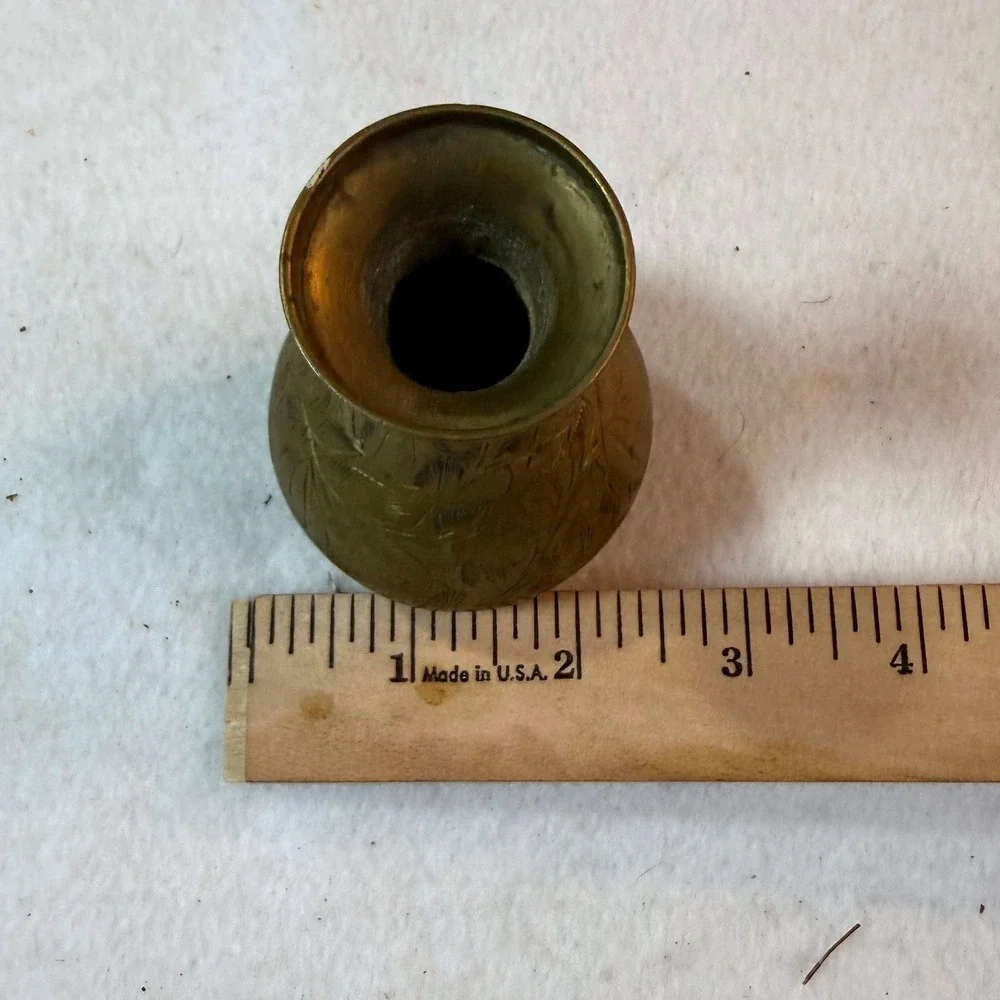 Vintage‎ Etched Brass Bud Vase Hand Engraved Floral Boho Hollywood Regency Decor